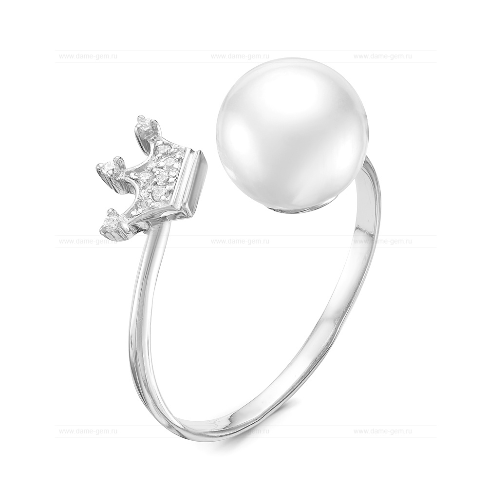 Двойное кольцо "Dior" из серебра с белым жемчугом 8,5-9 мм. Артикул 9461