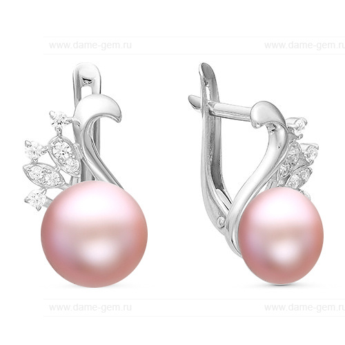 Серьги из серебра с розовыми жемчужинами 7,5-8 мм. Артикул 11346