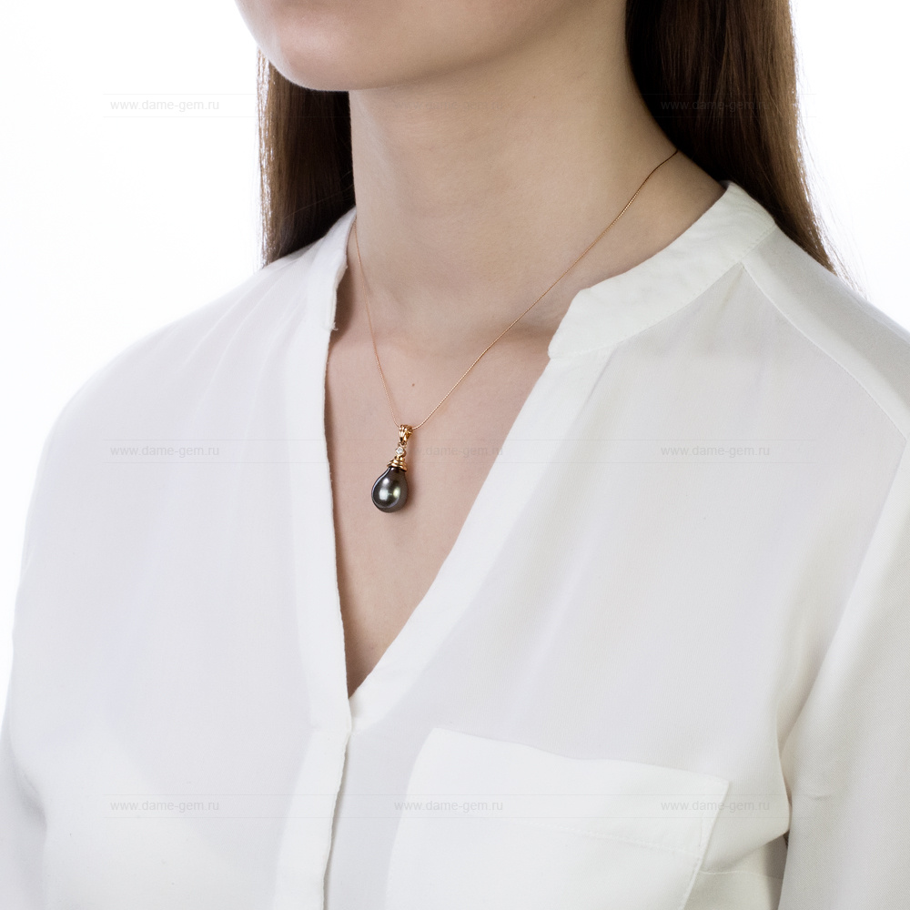 Кулон из серебра с черной Таитянской жемчужиной 11-11,5 мм. Артикул 10035