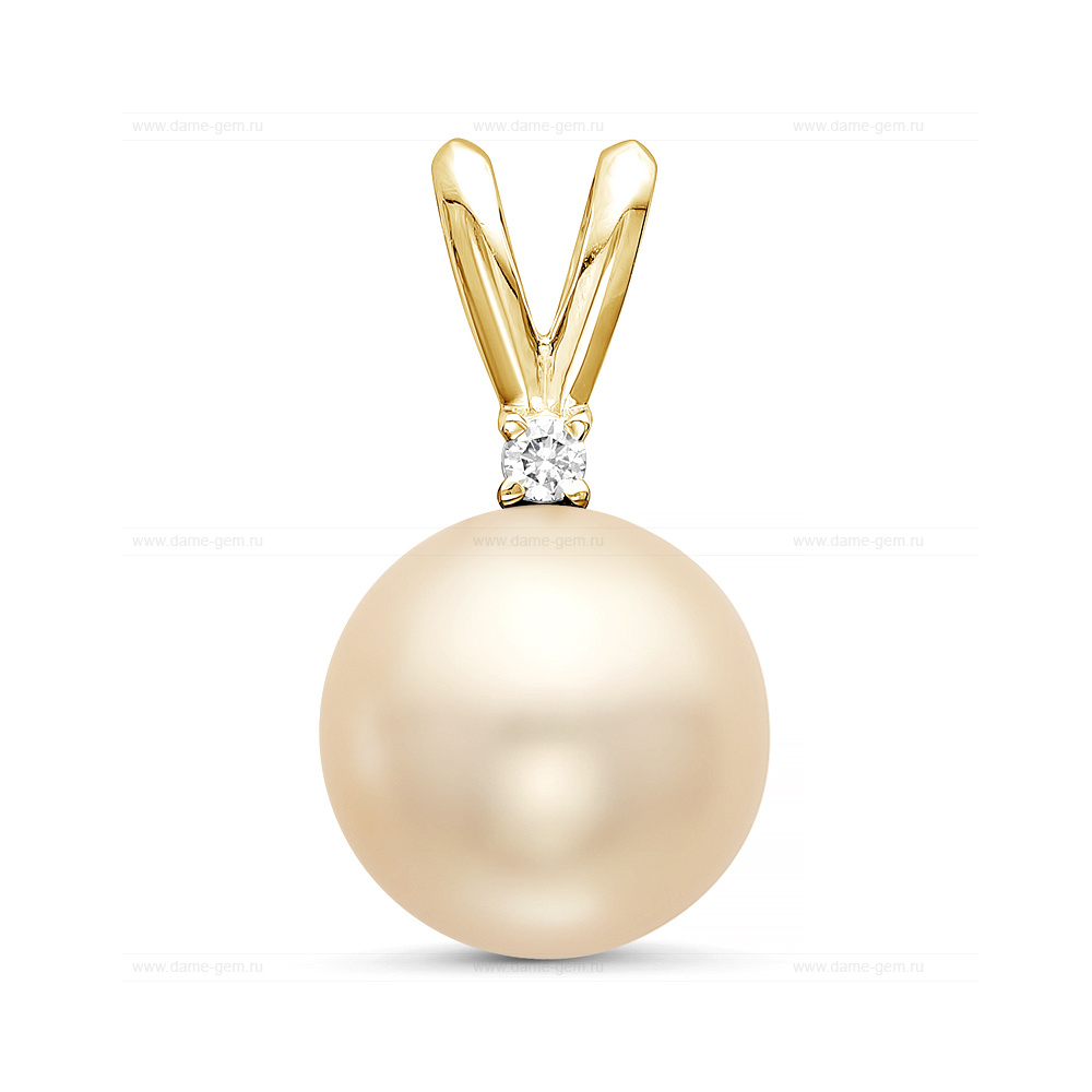 Кулон из желтого золота с золотистой Австралийской жемчужиной 13-13,5 мм. Артикул 11474