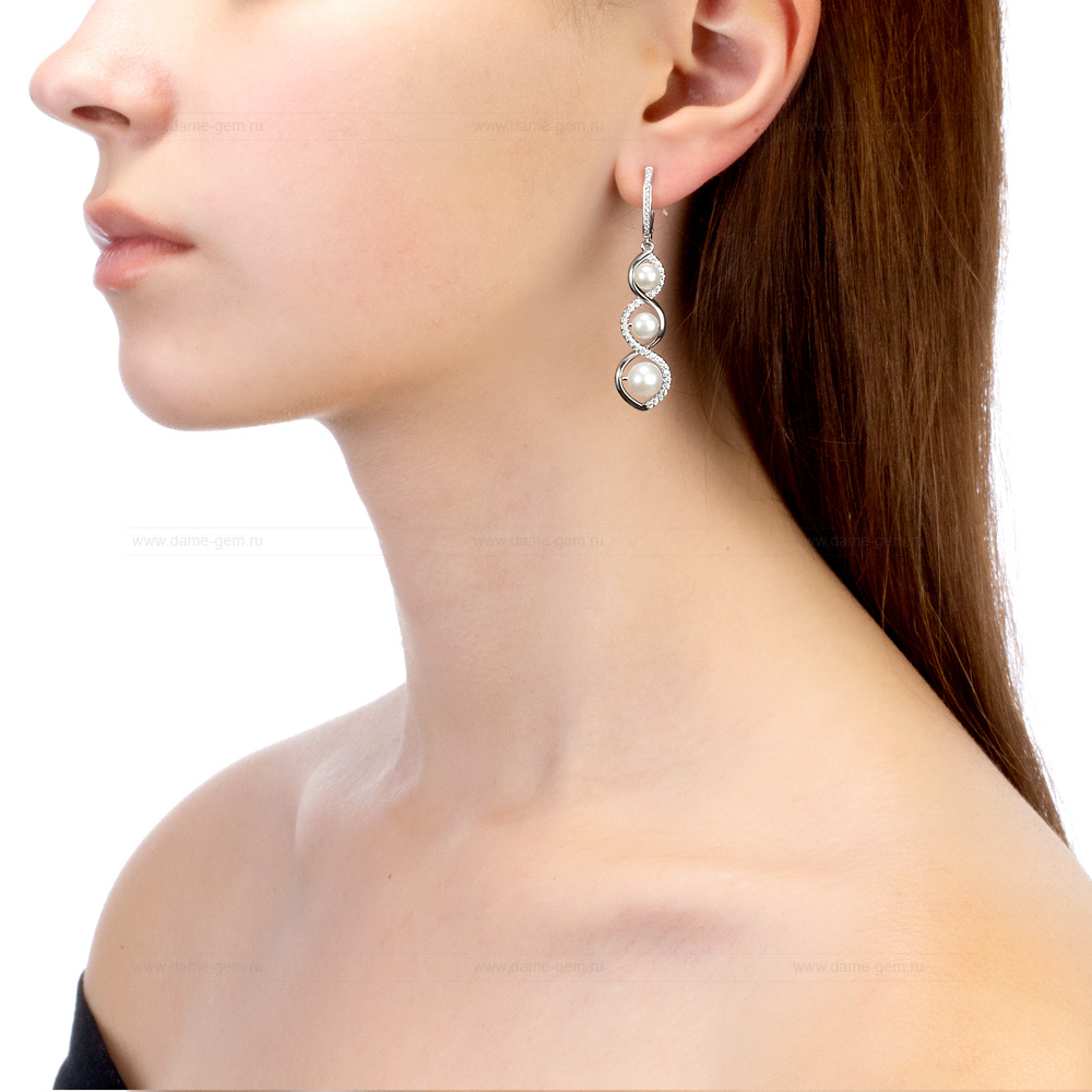 Серьги из серебра с белыми жемчужинами 6-8 мм. Артикул 12229