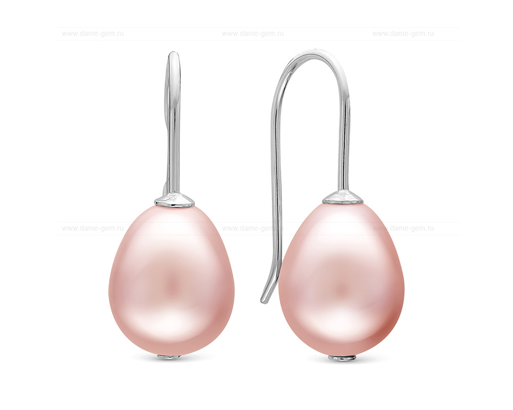 Серьги из серебра с розовыми жемчужинами 10-11 мм. Артикул 11257