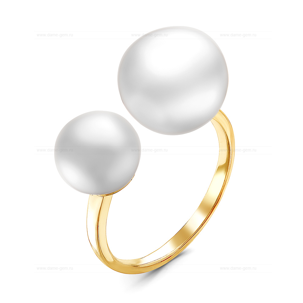 Двойное кольцо "Dior" из серебра 925 пробы с белыми жемчужинами 7,5-11 мм. Артикул 12283