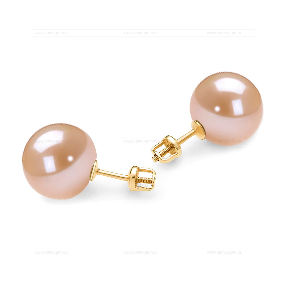 Пусеты из серебра с розовыми жемчужинами 9-9,5 мм. Артикул 11751