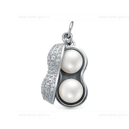 Кулон из серебра с белыми жемчужинами 8-8,5 мм. Артикул 12406