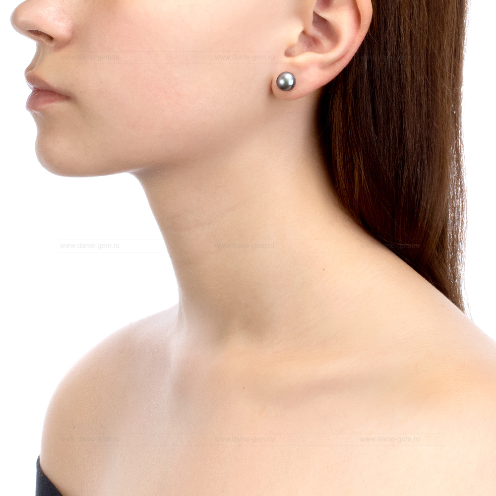 Пусеты из серебра с серебристыми жемчужинами 8,5-9 мм. Артикул 7809 Пусеты из серебра с серебристыми жемчужинами 8,5-9 мм. Артикул 7809