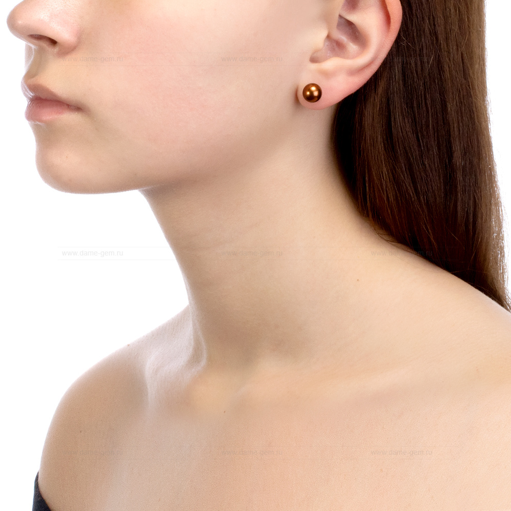 Пусеты из серебра с шоколадными жемчужинами 8,5-9 мм. Артикул 11777 Пусеты из серебра с шоколадными жемчужинами 8,5-9 мм. Артикул 11777