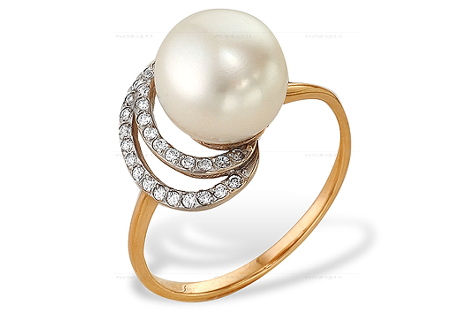 Кольцо из серебра 925 пробы с белой жемчужиной 8-8,5 мм. Артикул 9252