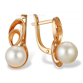 Серьги из серебра с белыми жемчужинами 7-7,5 мм. Артикул 9537