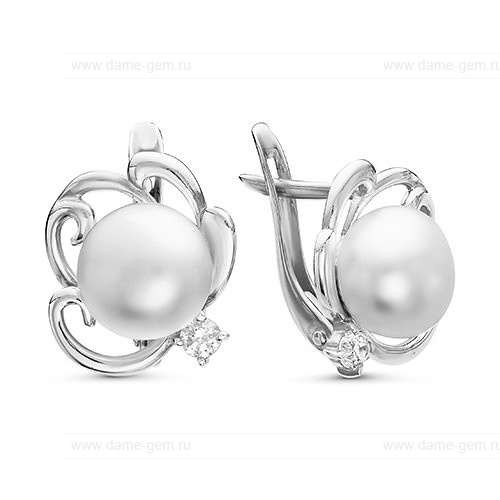 Серьги из серебра с белыми жемчужинами 7,5-8 мм. Артикул 11973