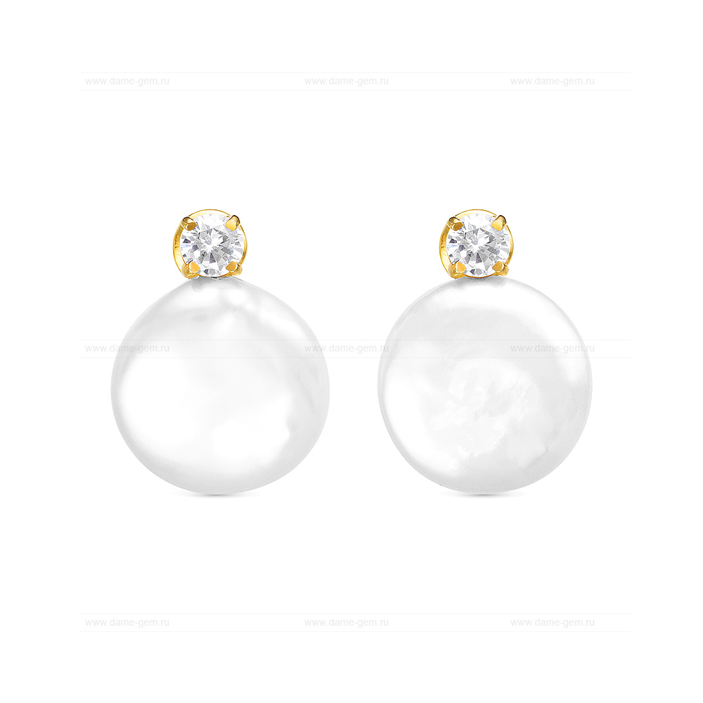 Серьги из серебра с белыми жемчужинами "барокко" 13,5-14 мм. Артикул 12479
