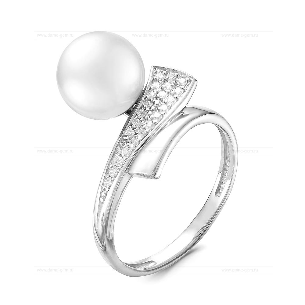 Кольцо из серебра 925 пробы с белой речной жемчужиной 8,5-9 мм. Артикул 9261