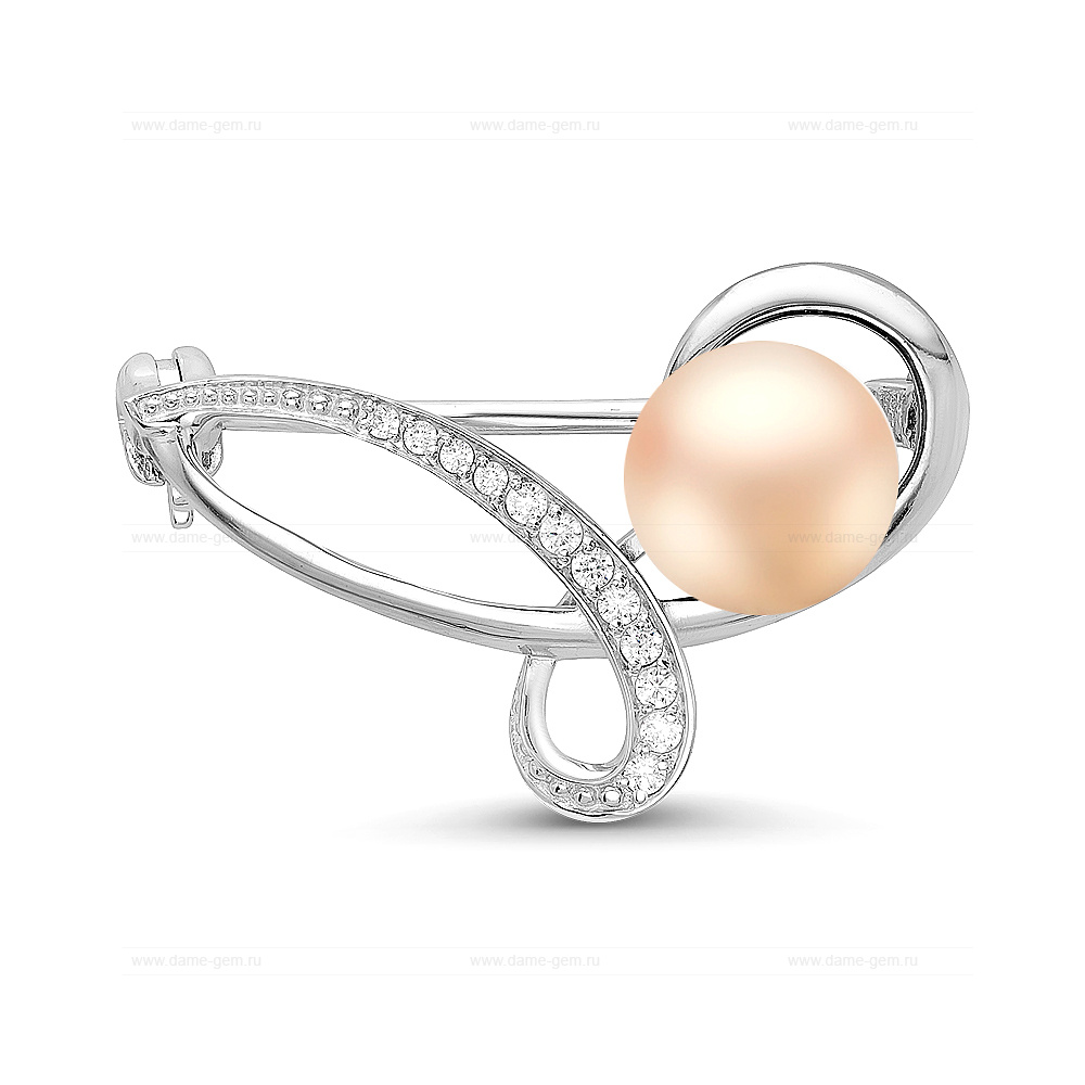 Брошь из серебра с розовой речной жемчужиной 7,5-8 мм. Артикул 12094
