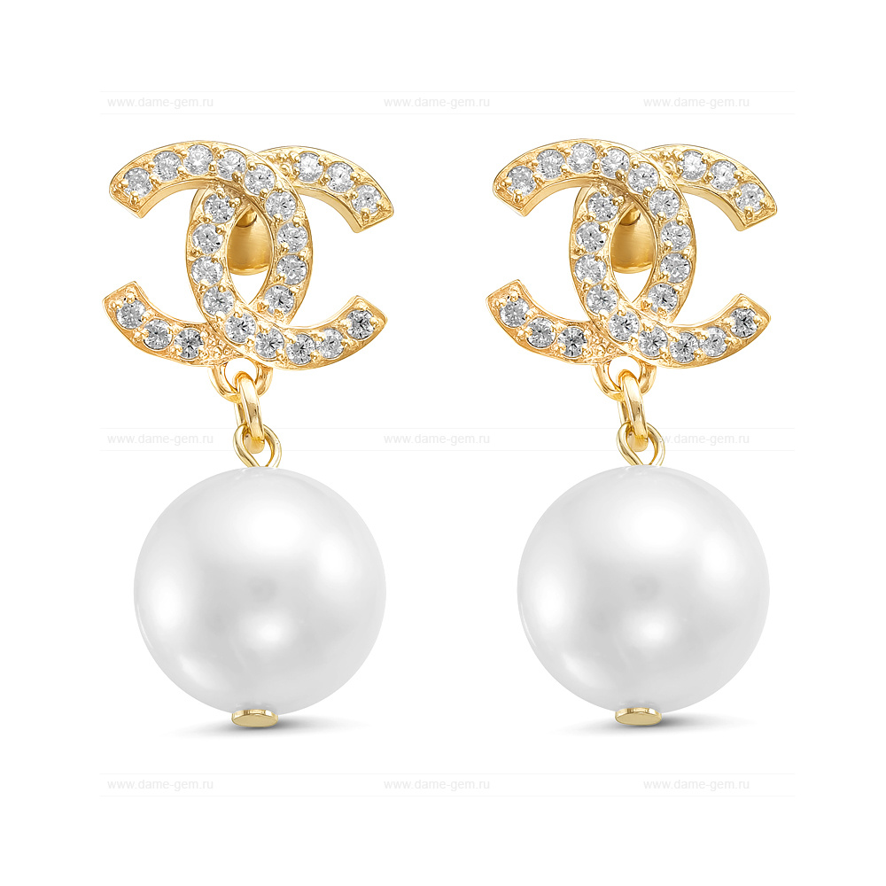 Серьги из серебра с белыми жемчужинами 10-10,5 мм. Артикул 11933