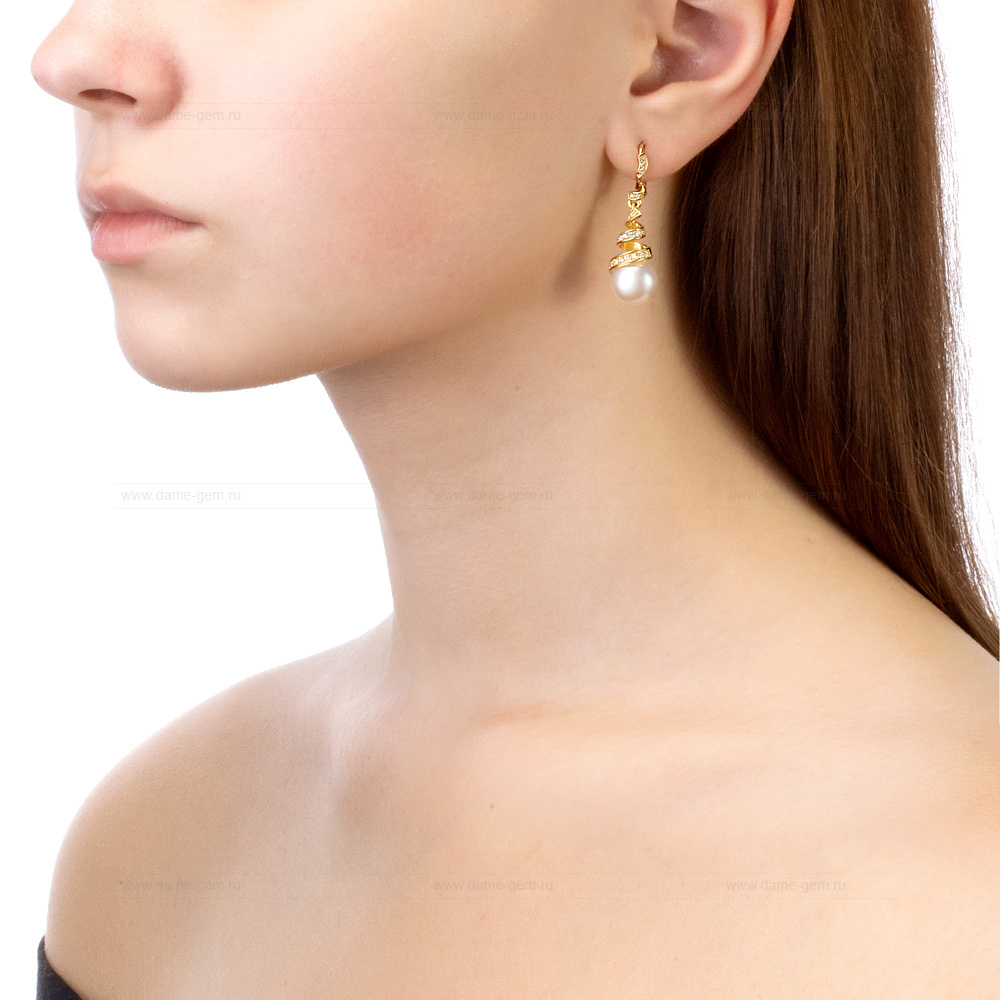 Серьги из серебра с белыми жемчужинами 10,5-11 мм. Артикул 9228