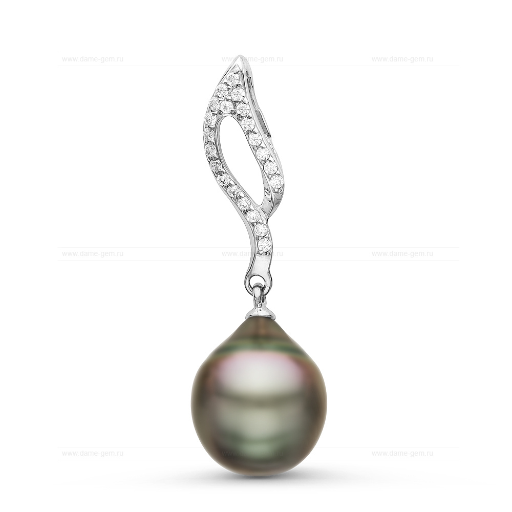 Кулон из серебра с черной Таитянской жемчужиной 10,6-10,9 мм. Артикул 10847