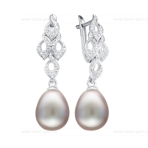 Серьги из серебра с серыми жемчужинами 10-11 мм. Артикул 11274