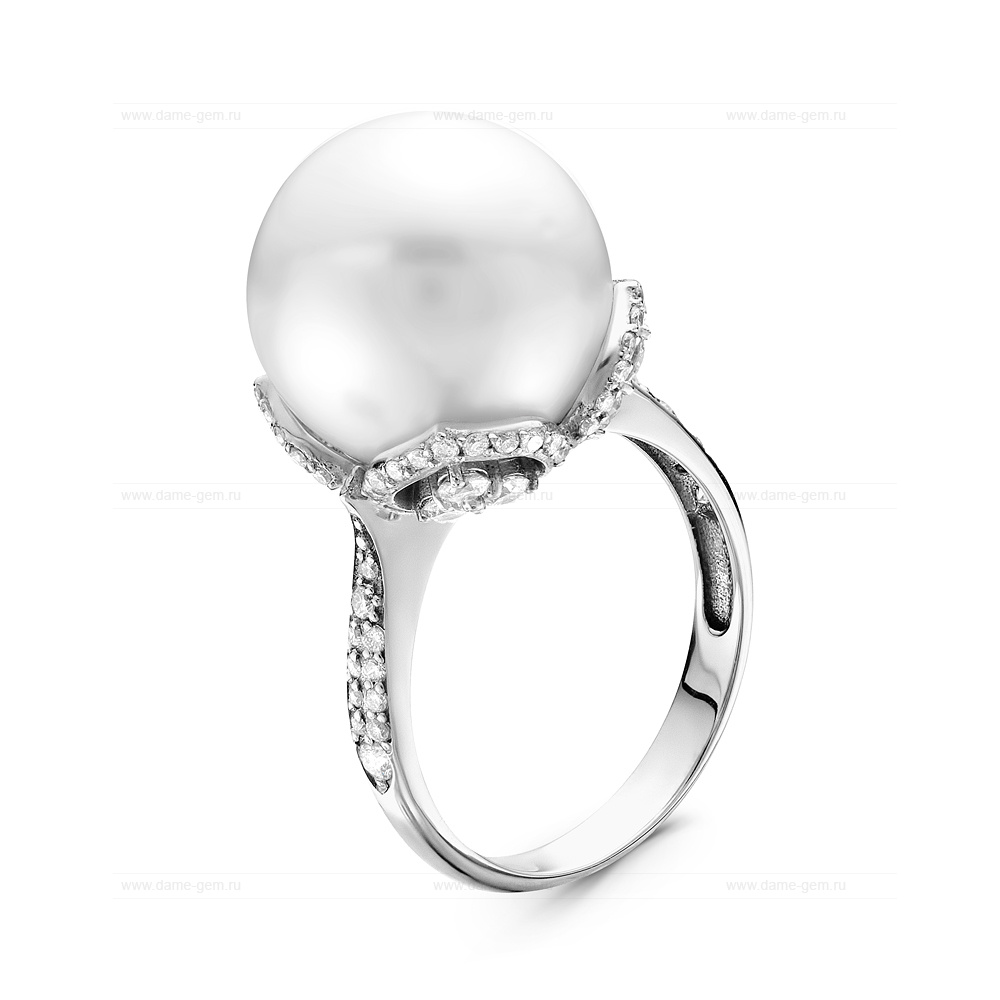 Кольцо из серебра 925 пробы с белой японской жемчужиной 13-14 мм. Артикул 11550 Кольцо из серебра 925 пробы с белой японской жемчужиной 13-14 мм. Артикул 11550