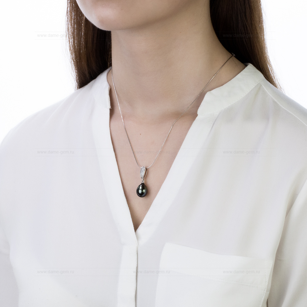 Кулон из серебра с черной Таитянской жемчужиной 10-12 мм. Артикул 11591 Кулон из серебра с черной Таитянской жемчужиной 10-12 мм. Артикул 11591