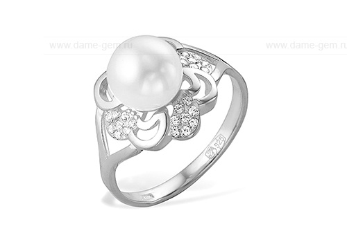 Кольцо из серебра 925 пробы с белой речной жемчужиной 7-7,5 мм. Артикул 11458