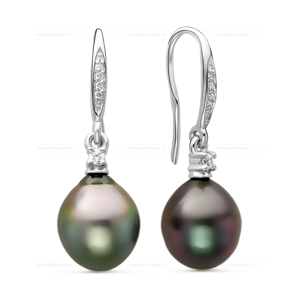 Серьги из серебра с Таитянскими жемчужинами 10,6-10,9 мм. Артикул 11111