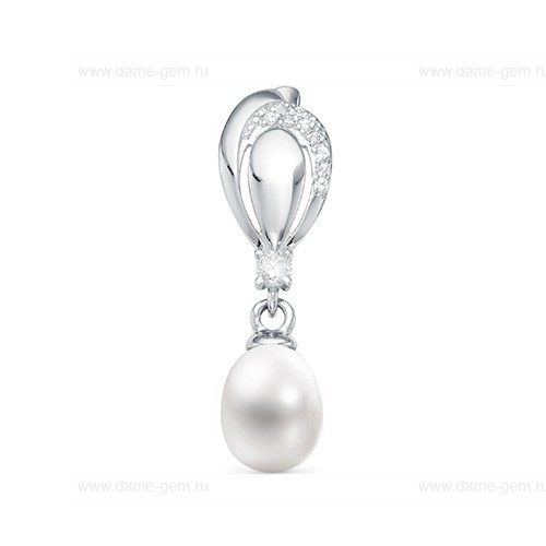 Кулон из белого золота с белой жемчужиной 9-10 мм. Артикул 12078