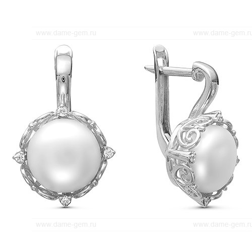 Серьги из серебра с белыми жемчужинами 9,5-10 мм. Артикул 11972