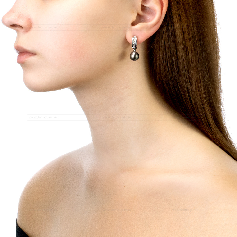 Серьги из серебра с Таитянскими жемчужинами 9,6-9,9 мм. Артикул 11105