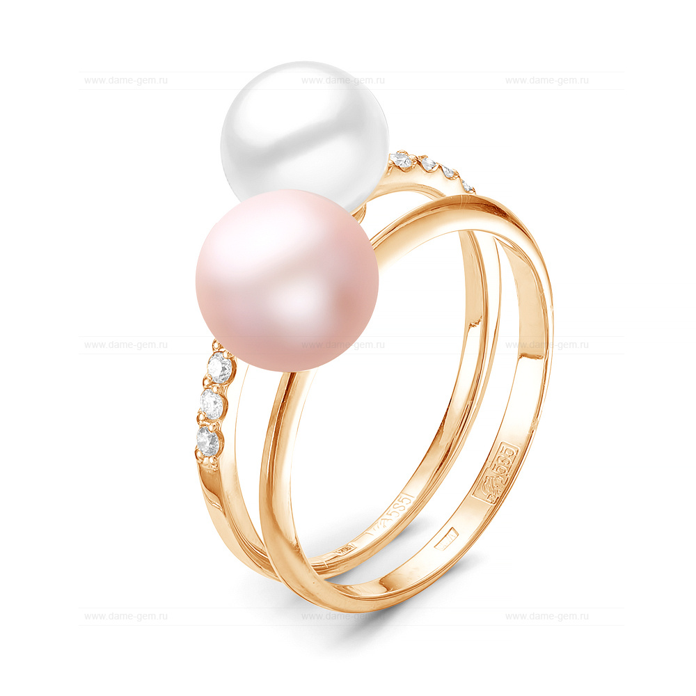 Кольцо "Дуэт" из серебра 925 пробы с жемчужинами "микс" 7-7,5 мм. Артикул 11821