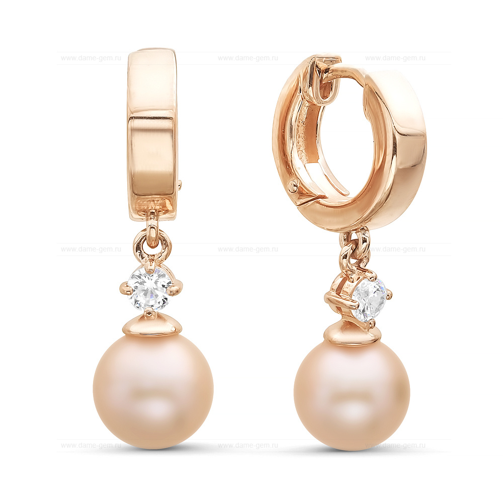 Серьги из серебра с розовыми жемчужинами 9-9,5 мм. Артикул 11347