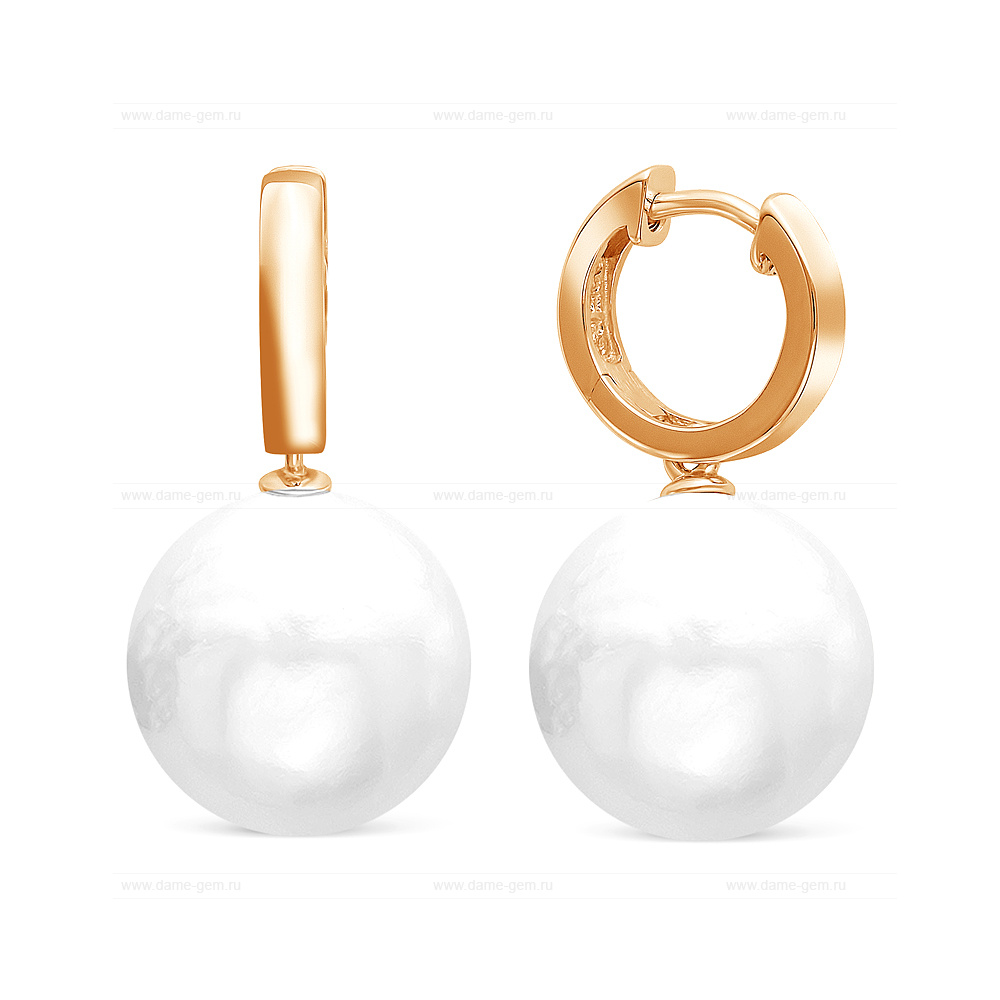 Серьги из серебра с японскими белыми жемчужинами 12,5-13 мм. Артикул 9230