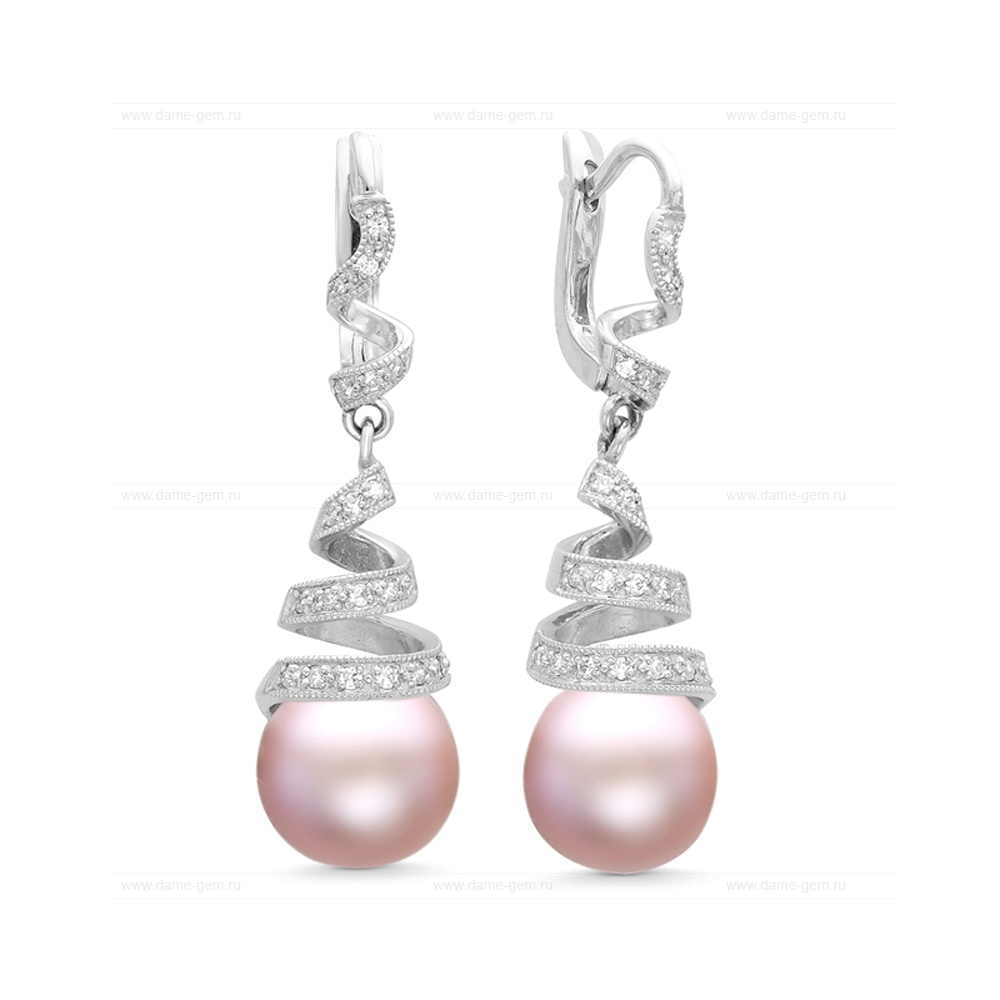 Серьги из серебра с розовыми жемчужинами 10,5-11 мм. Артикул 11510 Серьги из серебра с розовыми жемчужинами 10,5-11 мм. Артикул 11510