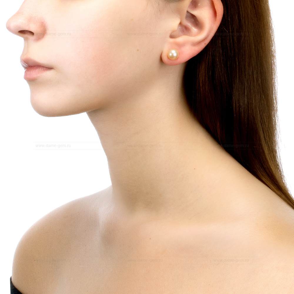 Пусеты из серебра с розовыми жемчужинами 8-8,5 мм. Артикул 11754