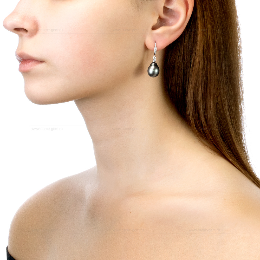 Серьги из серебра с Таитянскими жемчужинами 10,6-10,9 мм. Артикул 11111
