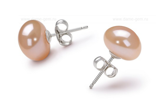 Пусеты из серебра с розовыми жемчужинами 11,5-12 мм. Артикул 8523