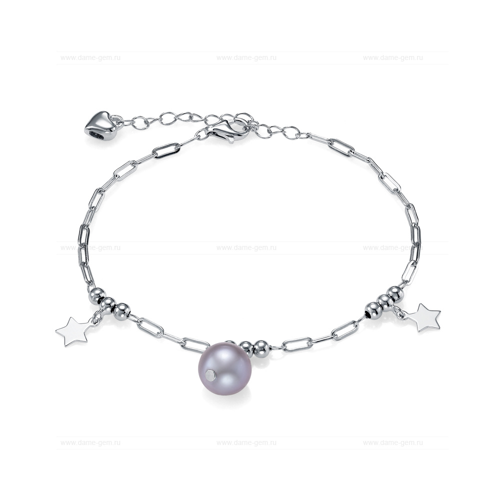 Браслет из серебра с серебристой жемчужиной 9-9,5 мм. Качество жемчуга наивысшее ААА. Артикул 12833