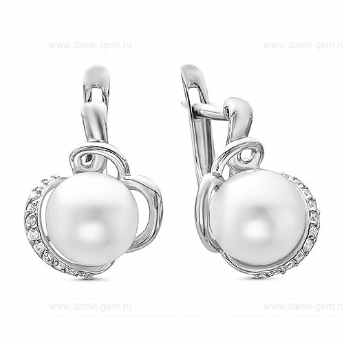 Серьги из серебра с белыми жемчужинами 7,5-8 мм. Артикул 10112 Серьги из серебра с белыми жемчужинами 7,5-8 мм. Артикул 10112