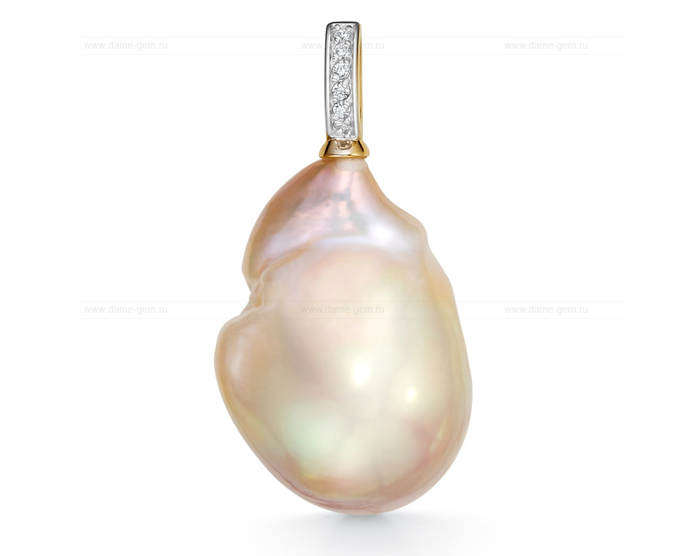 Кулон "Барокко" из золота 585 пробы с розовой жемчужиной 15-20 мм. Артикул 10764 Кулон "Барокко" из золота 585 пробы с розовой жемчужиной 15-20 мм. Артикул 10764