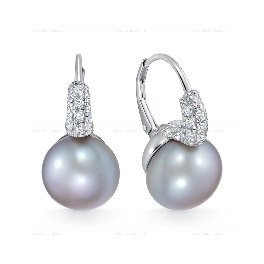 Серьги из серебра с серыми жемчужинами 12-12,5 мм. Артикул 11794 Серьги из серебра с серыми жемчужинами 12-12,5 мм. Артикул 11794