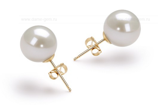 Пусеты из серебра с белыми жемчужинами 9-9,5 мм. Артикул 8534