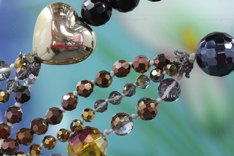 Бусы из черного агата и кристаллов. Артикул 12315