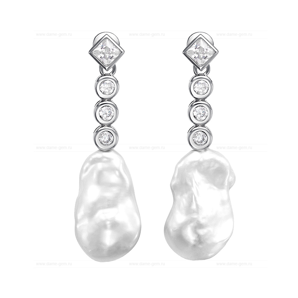 Серьги из серебра с белыми барочными жемчужинами 13-15 мм. Артикул 10195 Серьги из серебра с белыми барочными жемчужинами 13-15 мм. Артикул 10195