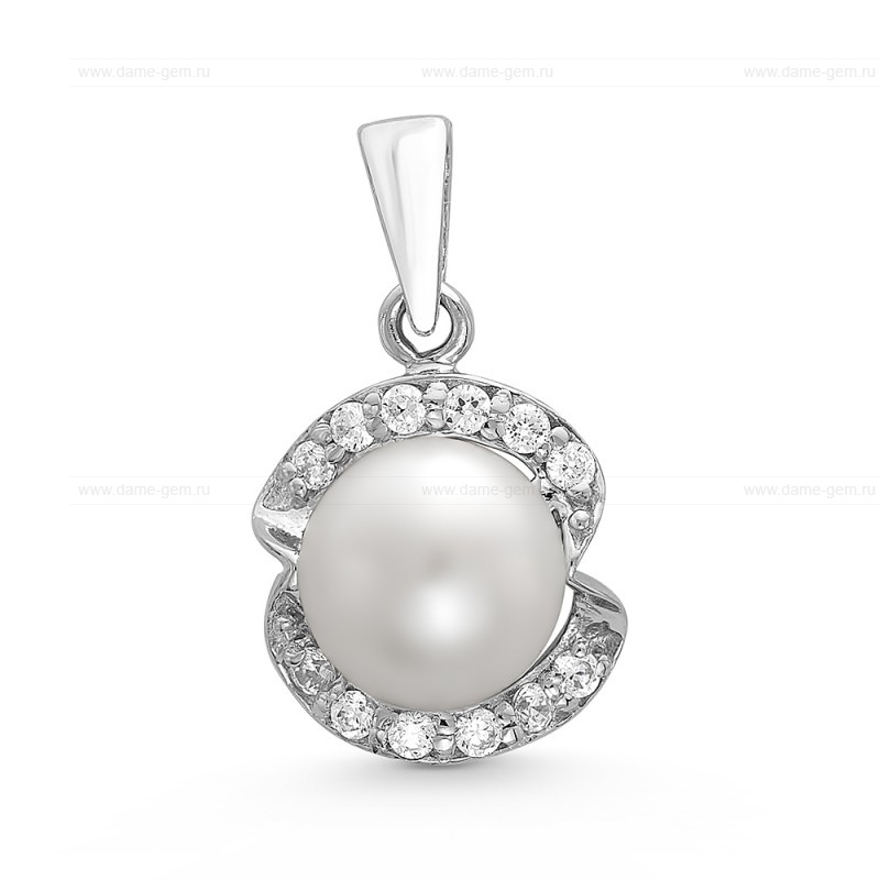 Подвеска из серебра с белой жемчужиной 8,5 мм. Артикул 10408
