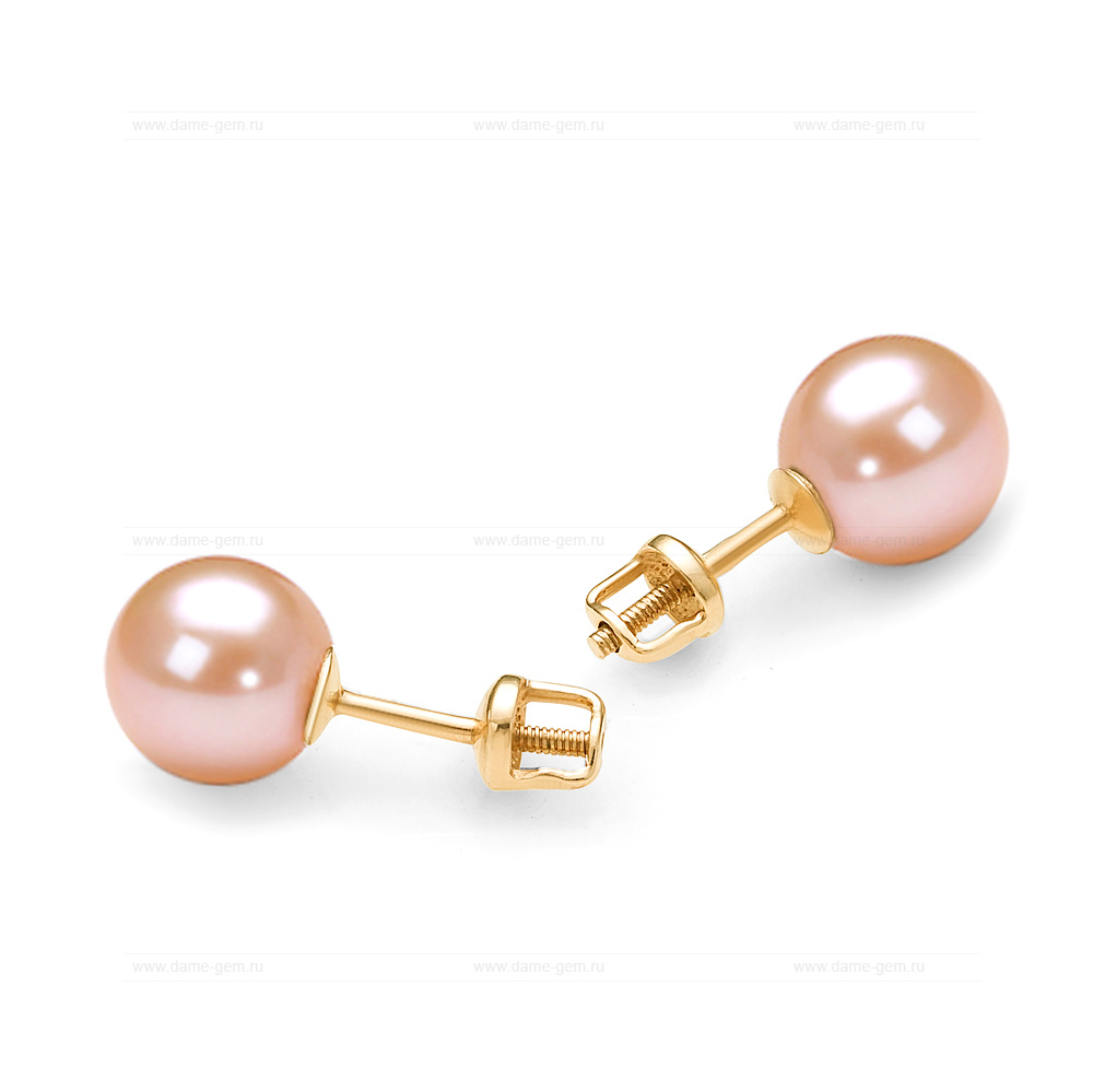 Пусеты из серебра с розовыми жемчужинами 6,5-7 мм. Артикул 11762