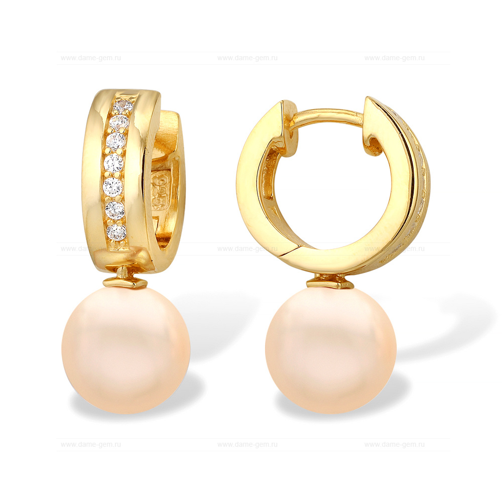 Серьги из серебра с розовыми жемчужинами 9,5-10 мм. Артикул 9616