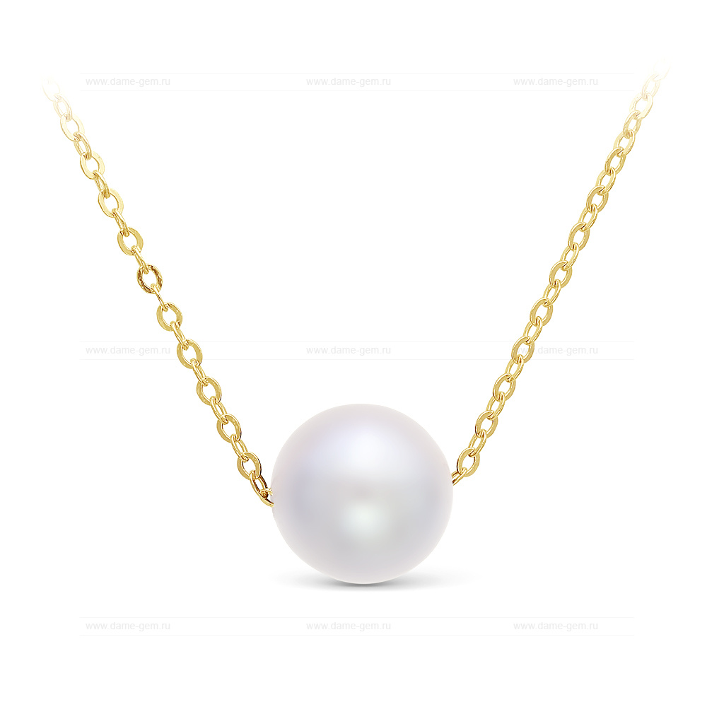 Цепочка из желтого золота 585 пробы с белой морской жемчужиной 8,5-9 мм. Артикул 9771