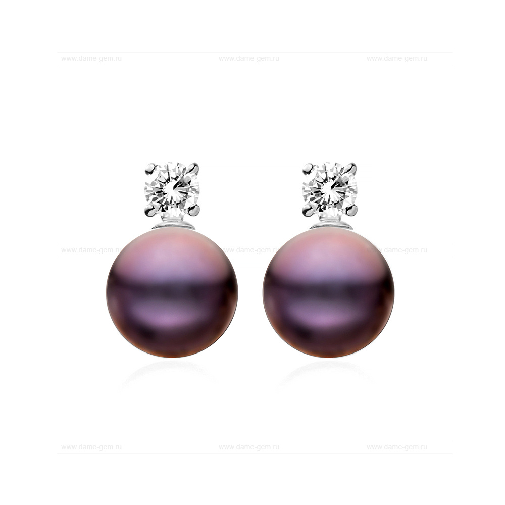 Серьги из серебра с черными жемчужинами 8-8,5 мм. Артикул 11825 Серьги из серебра с черными жемчужинами 8-8,5 мм. Артикул 11825