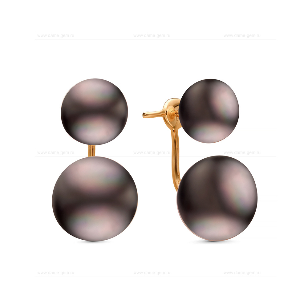 Двойные пусеты "Dior" из серебра с черными жемчужинами 8,5-11 мм. Артикул 11222