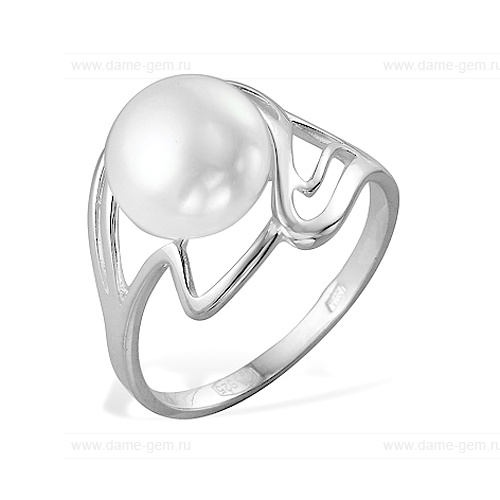 Кольцо из серебра 925 пробы с белой жемчужиной 8,5-9 мм. Артикул 9564