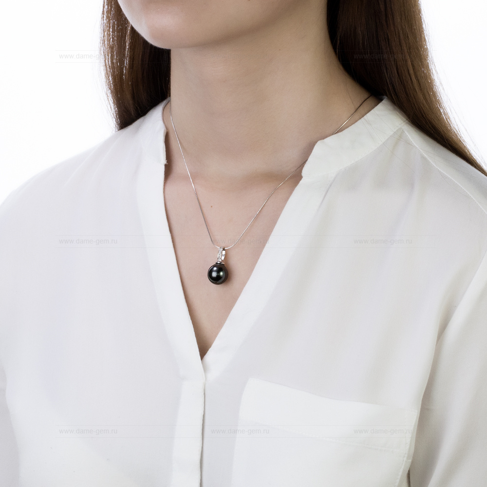 Кулон из серебра с черной Таитянской жемчужиной 12-12,5 мм. Артикул 11089